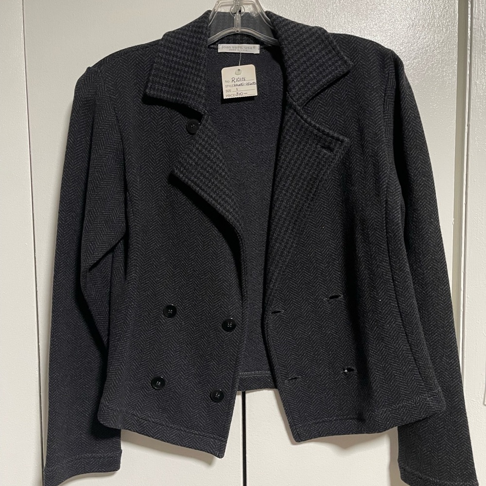 Vintage Joan Vass Black Double-Breasted Herringbone Blazer